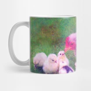 Mama Hen with Chicks Impressionist Painting Mug